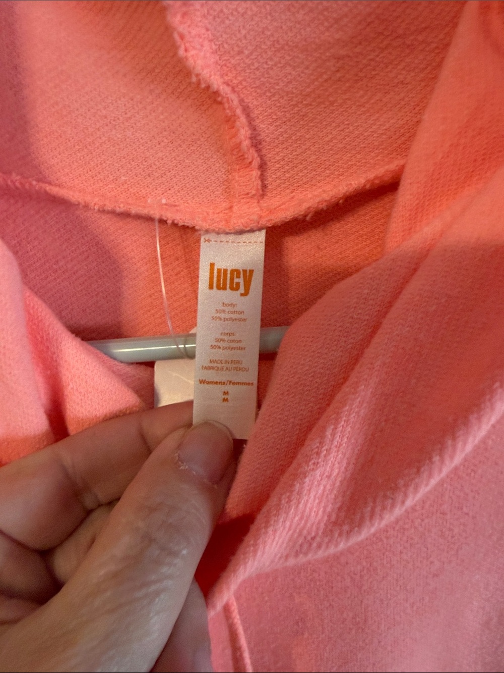 Lucy Neon Coral gold over Cowl Neck Pullover Hoodie. Med. - Picture 3 of 6